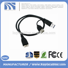 USB 3.0 A Male to Micro USB 3.0 Y Cable For Mobile HDD Hard disk Black